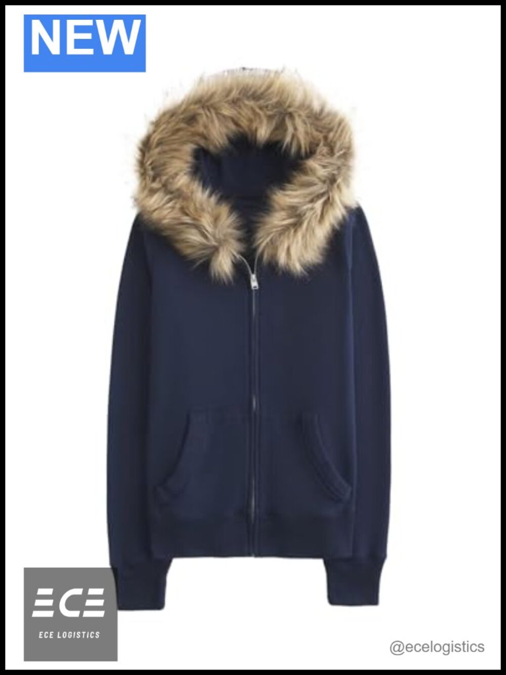 Oversized Faux Fur Trim Zip-Up Hoodie with Pockets